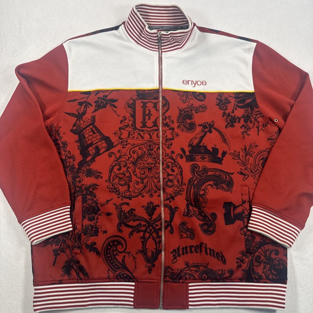 Vintage ENYCE Y2K Hip-Hop White & Red Full Zip Logo JACKET Men's XXXL